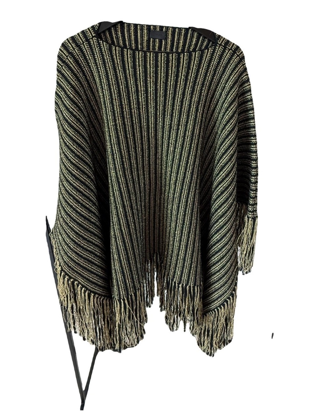 Saint Laurent Wool Striped Fringed Poncho